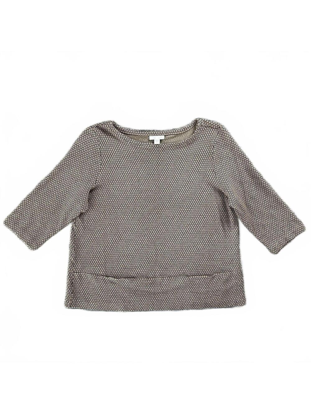 J Jill Ponte Top Sz M Geometric Boat Neck 3/4 Sleeve Pocket Casual Travel Mature